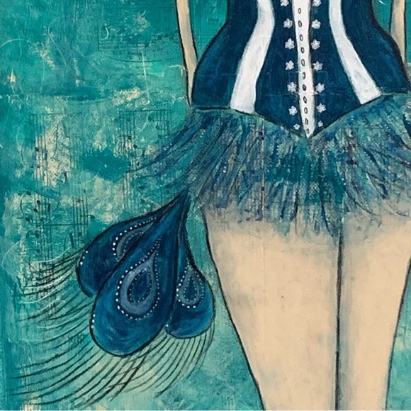 ORIGINAL ART! ALLISON WEEKS THOMAS “Peacock Girl” ORIGINAL MIXED MEDIA PAINTING! - Picture 6 of 10